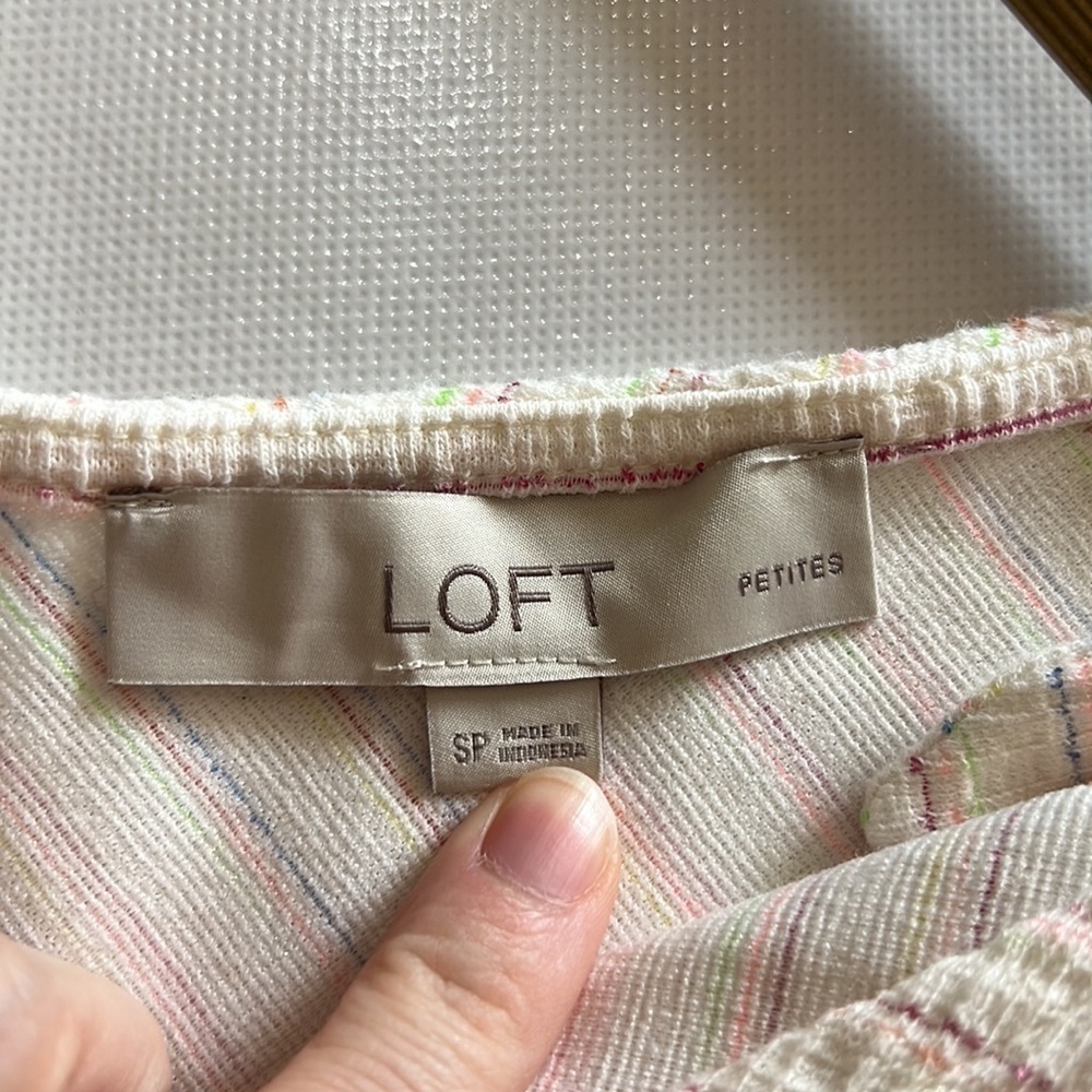 LOFT Cream Tie Shoulder Dress with neon threading accents in size SP - Picture 7 of 8